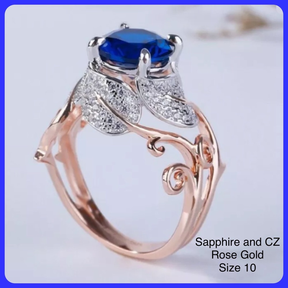 Sapphire and CZ ROSE GOLD Elaborate Fashion Ring